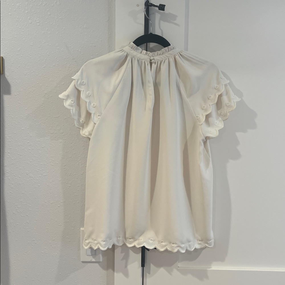 Ann Taylor Cream Blouse with Scalloped Sleeves - Picture 7 of 7